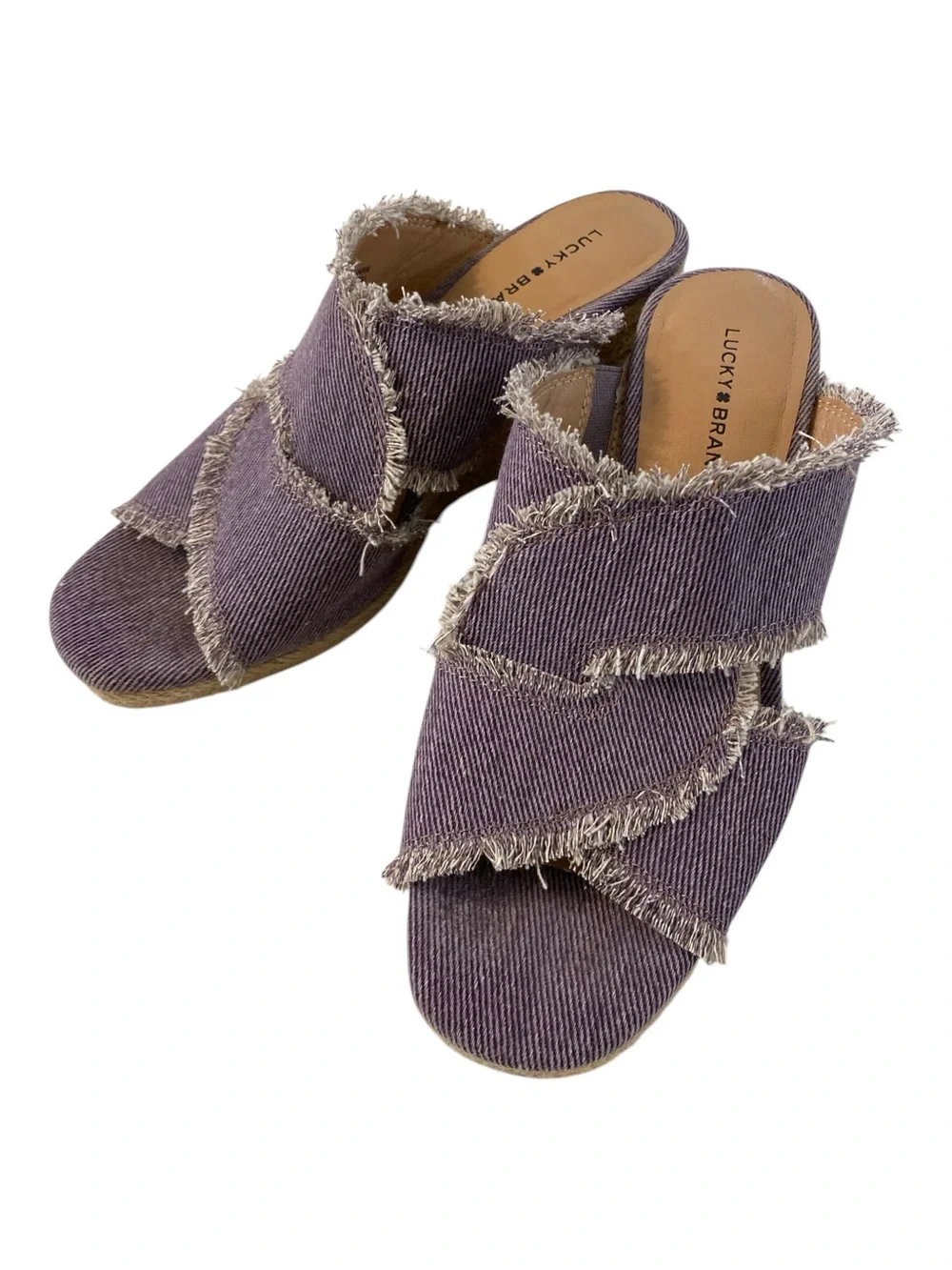 Lucky Brand Women's Madgie Wedge Purple Distressed Denim 7.5